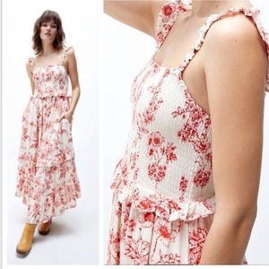 Lost & Wander Paradise Song Smocked Maxi Dress Small